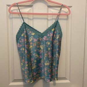 NWT Pink Rose Floral Satin like Tank Top